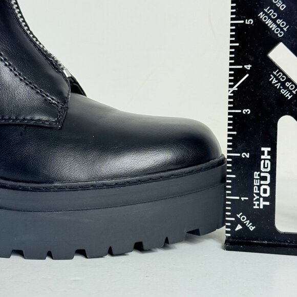 Edgy Black Combat Ankle Boots Size 9 Chunky Lug Platform Front Zipper Biker Goth - Picture 10 of 16